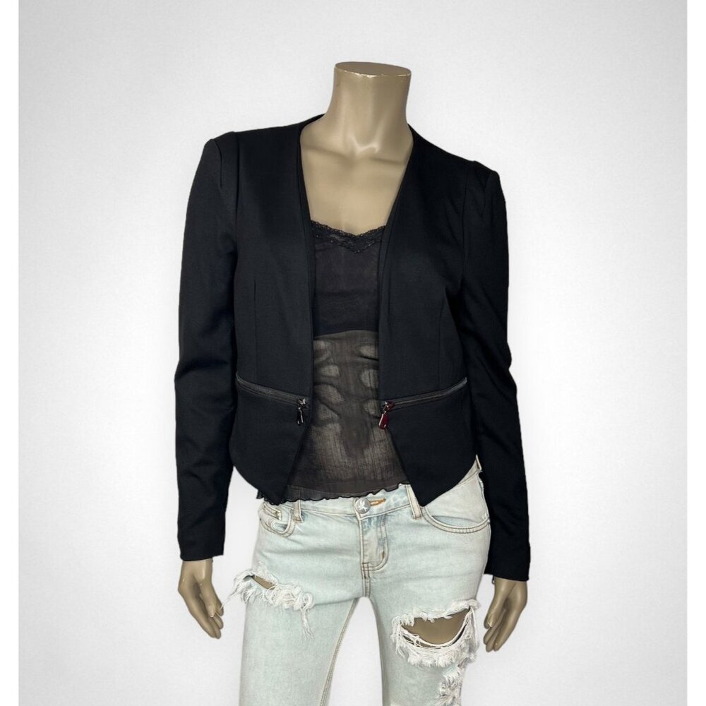 PHILOSOPHY Zipper Detail Cropped Black Blazer S